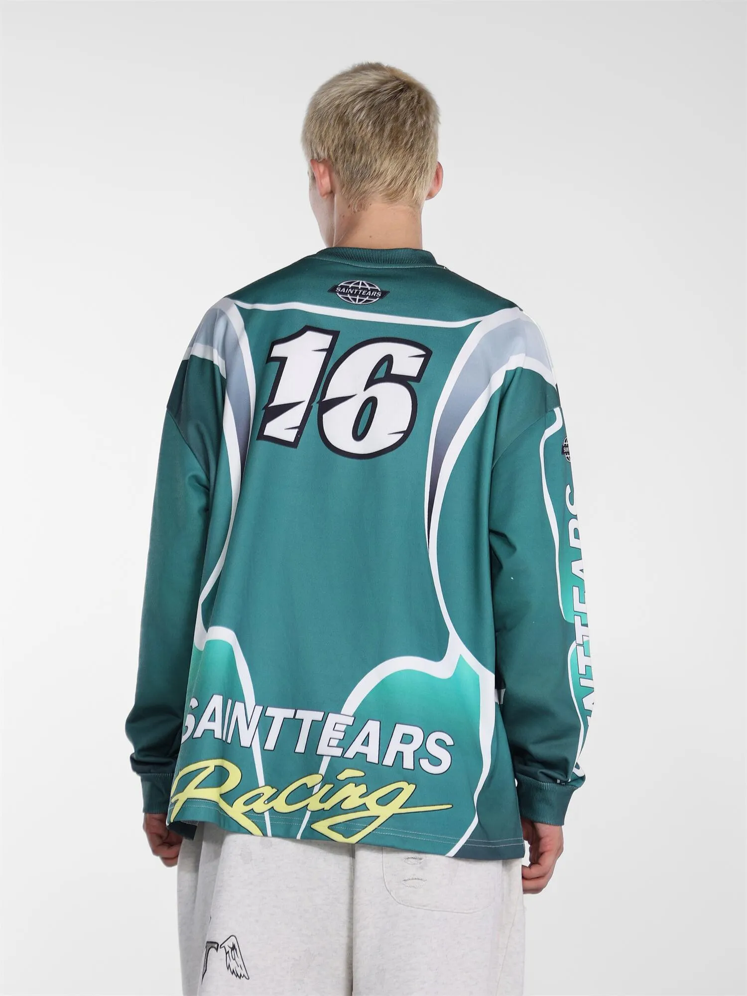 Saint michael tears all-over printed long-sleeved vintage autumn and winter T-shirt Style number: 122 Size: M L XL Wholesale price: 136 Color: blue green